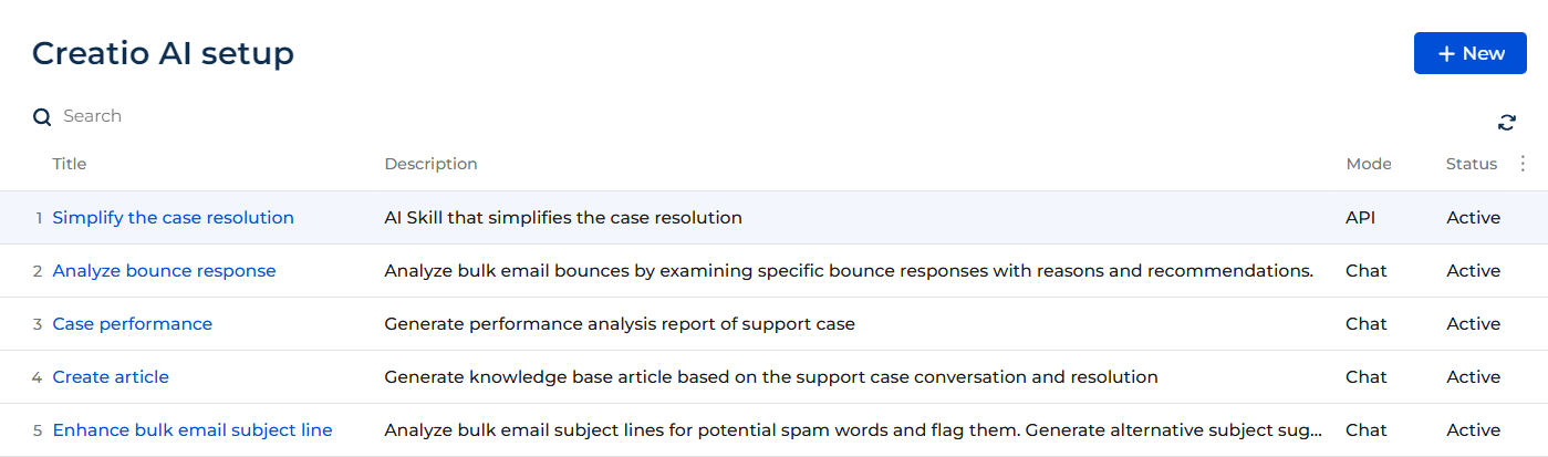 Simplify the case resolution AI Skill in the Creatio AI setup section