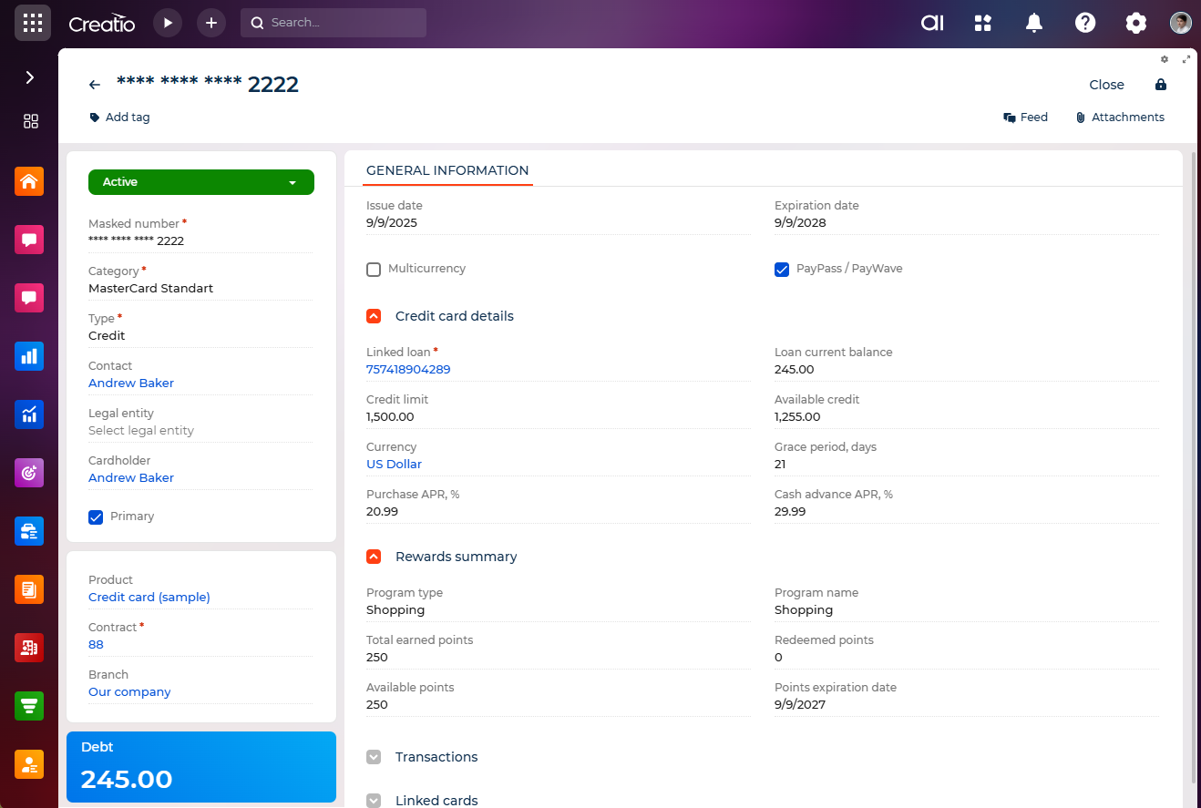 Fig. 2 Credit card page