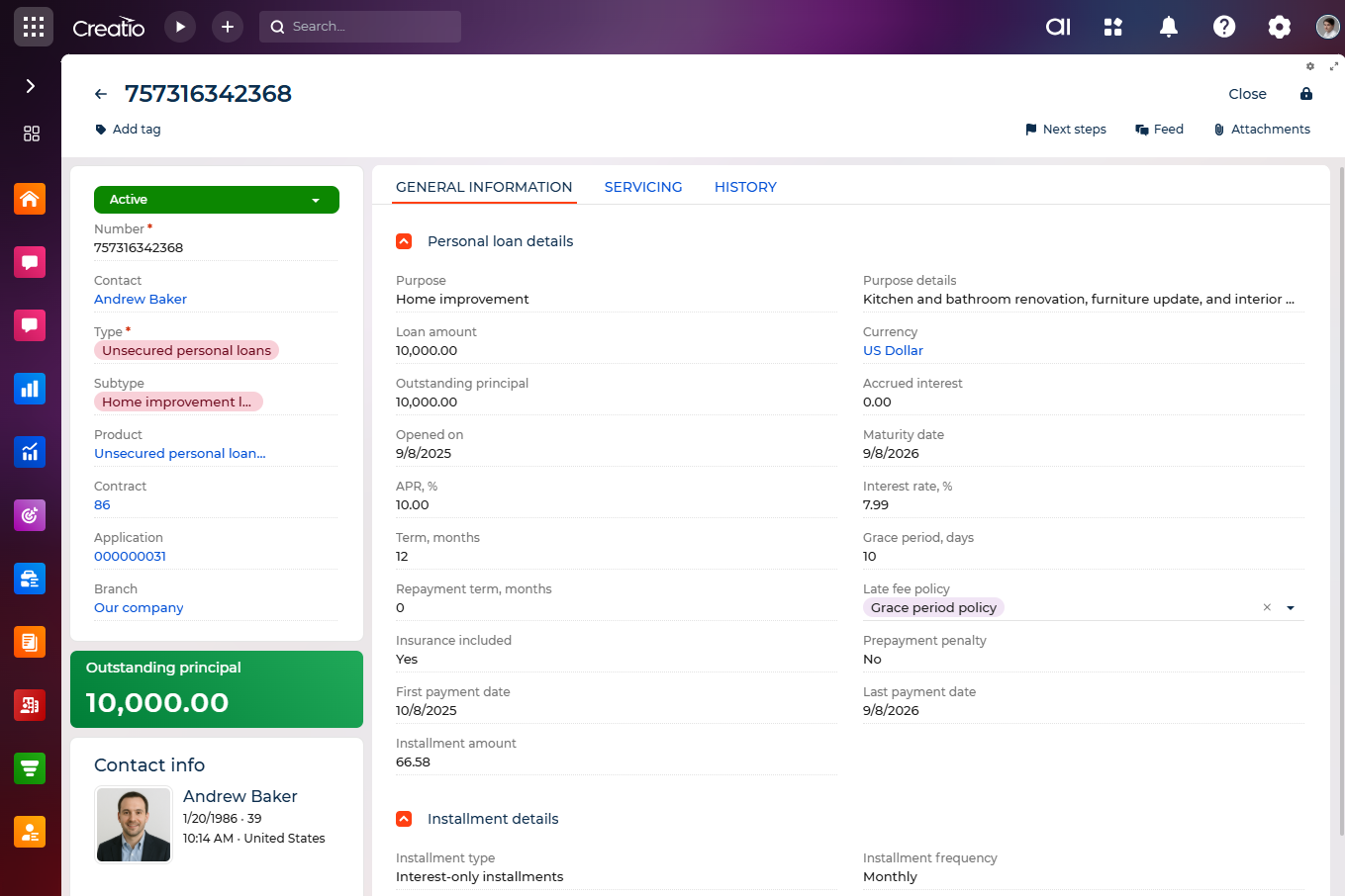 Fig. 1 Loans workspace
