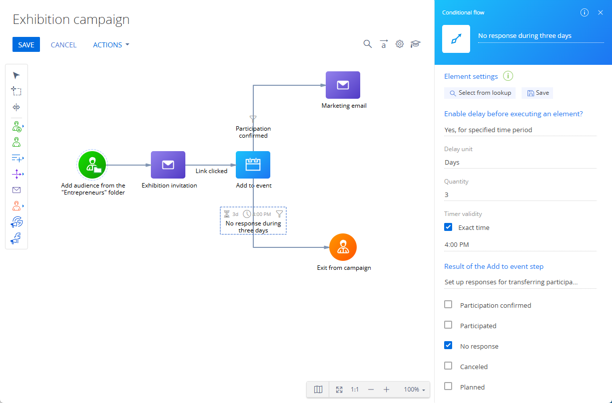 Fig. 17 Use the Add to event element with conditional flows