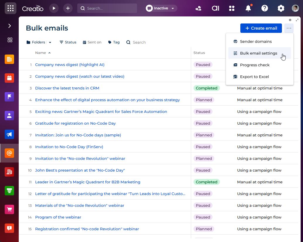 Fig. 1 Open the bulk email settings page