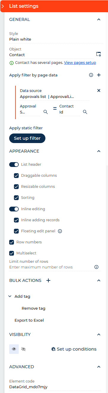 Fig. 2 Set up a List component that displays data of record approver contacts