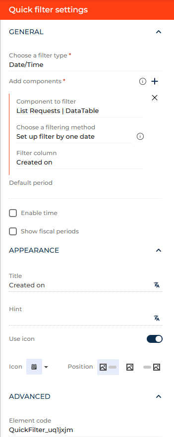 Fig. 2 Set up a Quick filter component that uses a date/time filter