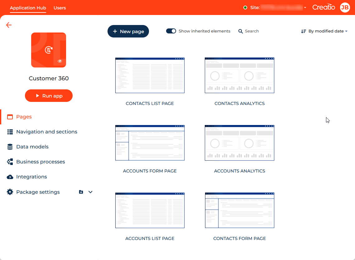 Fig. 2 Pages tab in the Customer 360 app