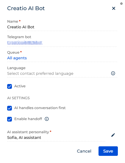 Fig. 1 Enable AI automation for a chat channel