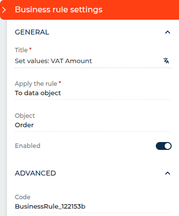 Fig. 11 Business rule title and code in the setup area