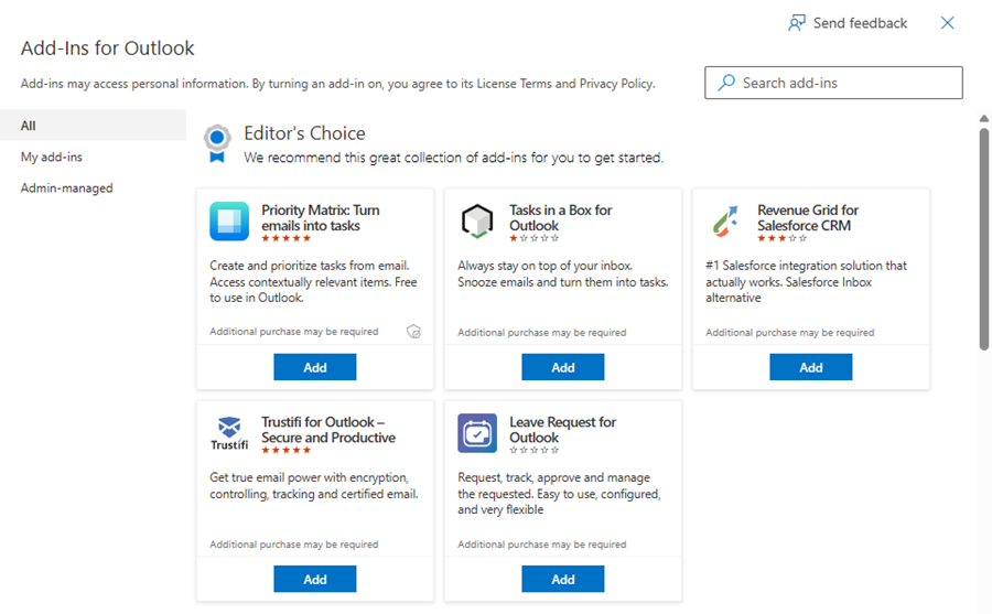 Fig. 5 Add-Ins for Outlook tab