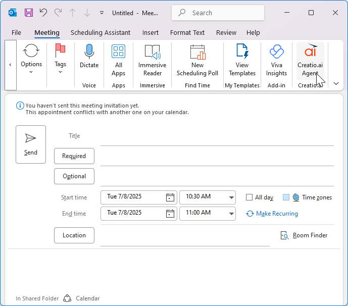 Fig. 9 Creatio.ai add-in in the New meeting window