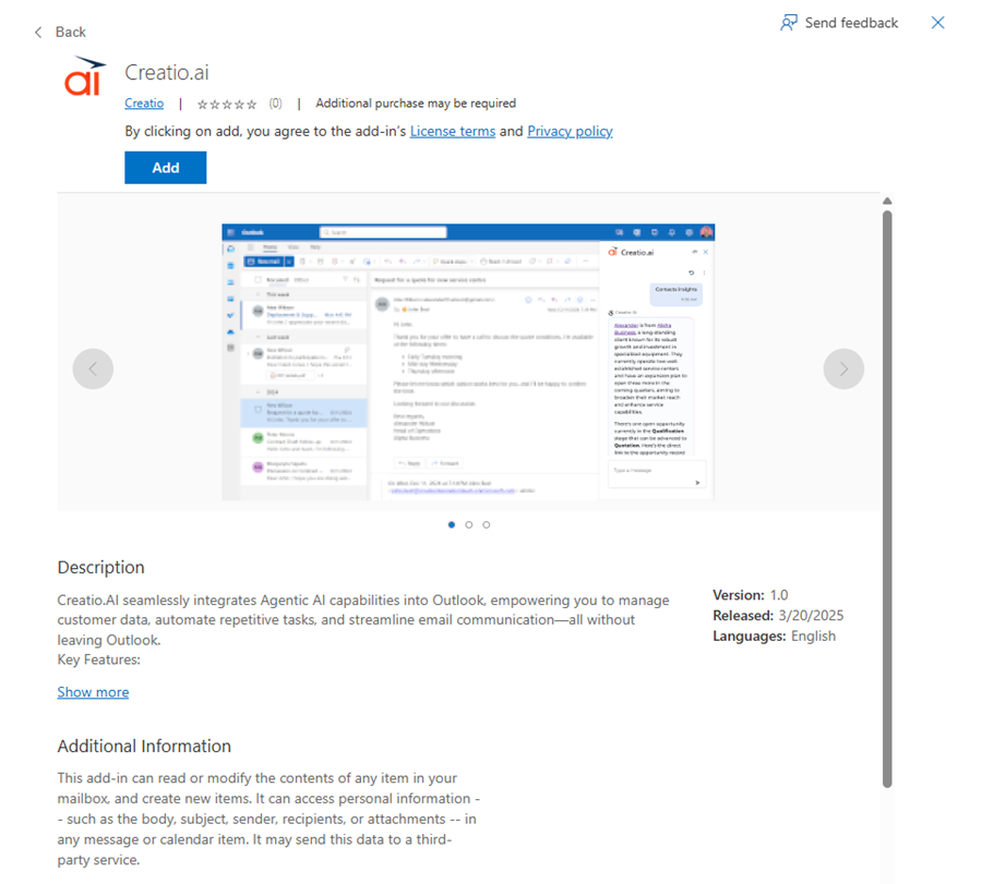 Fig. 6 Creatio.ai add-in window