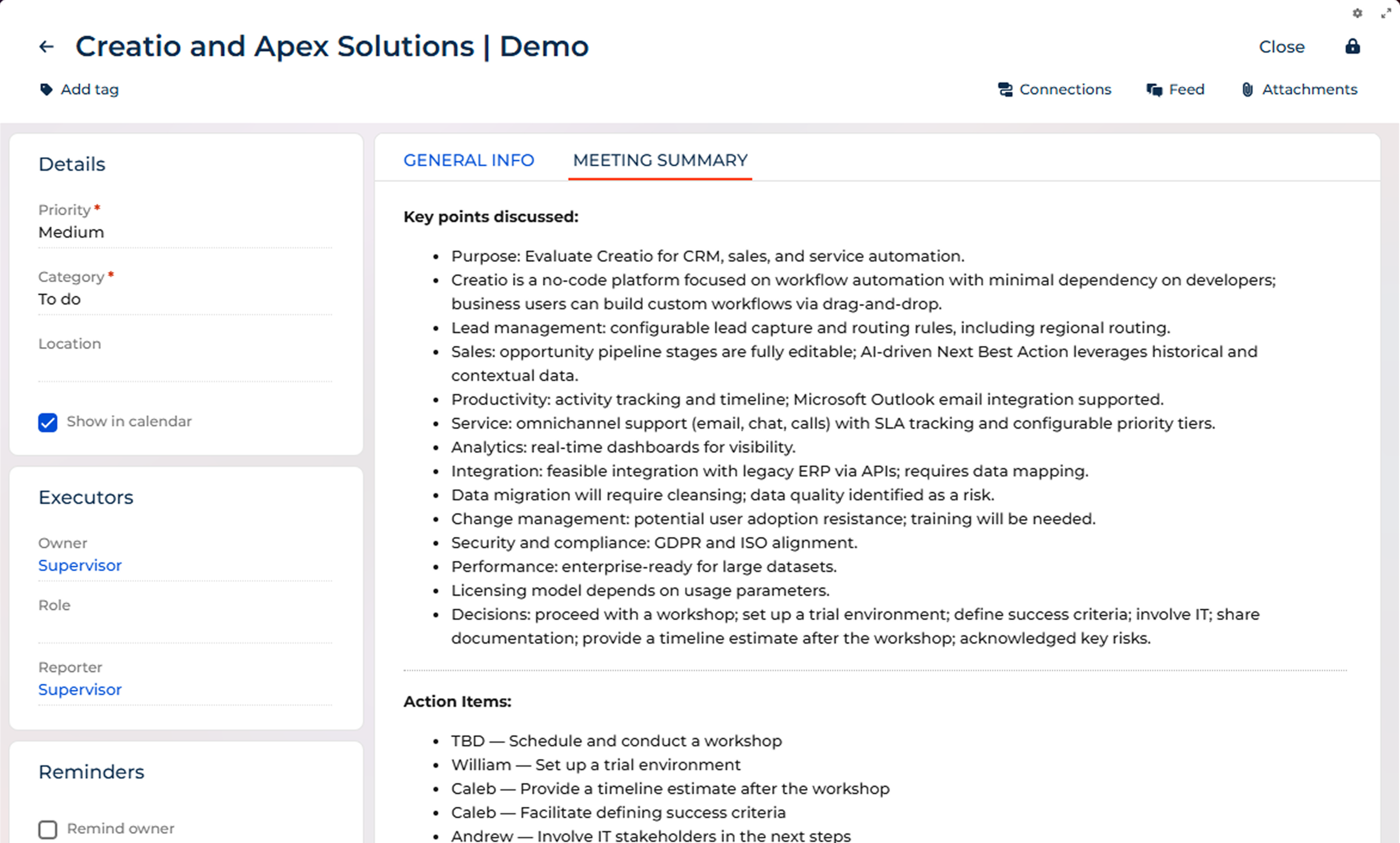 Fig. 1 Meeting summary tab on the activity record