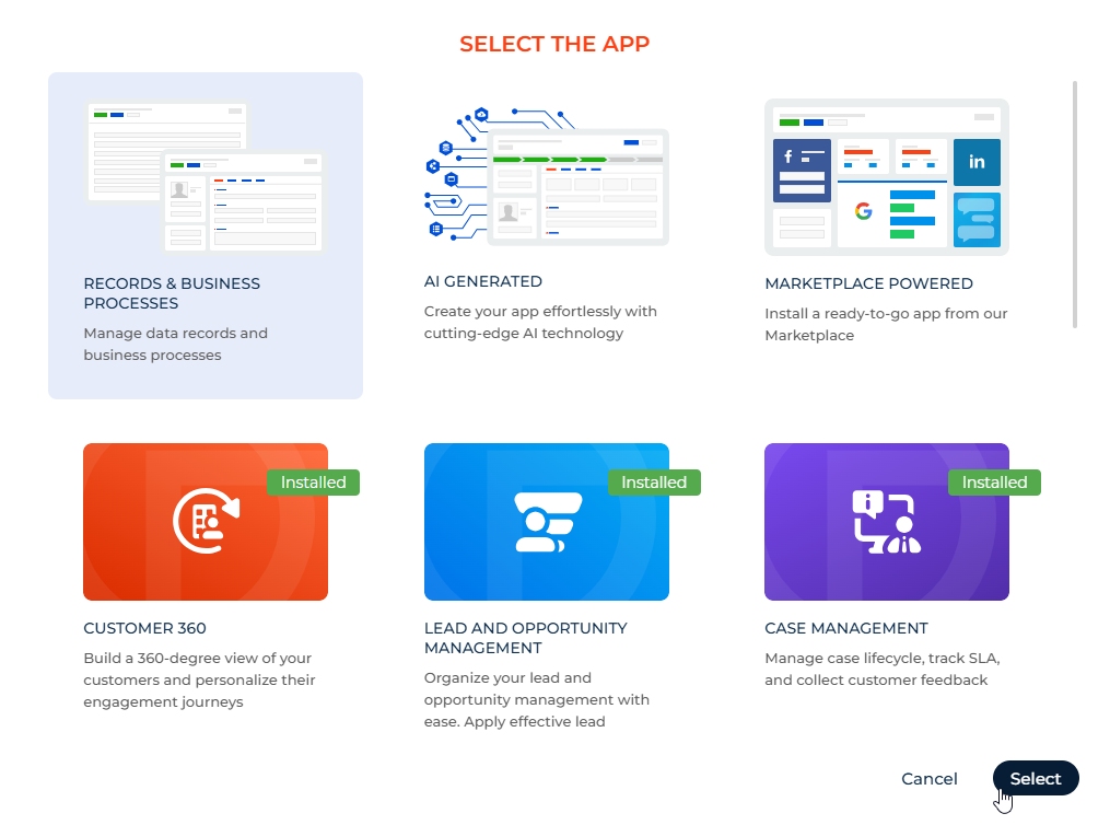 Fig. 2 Select an app template