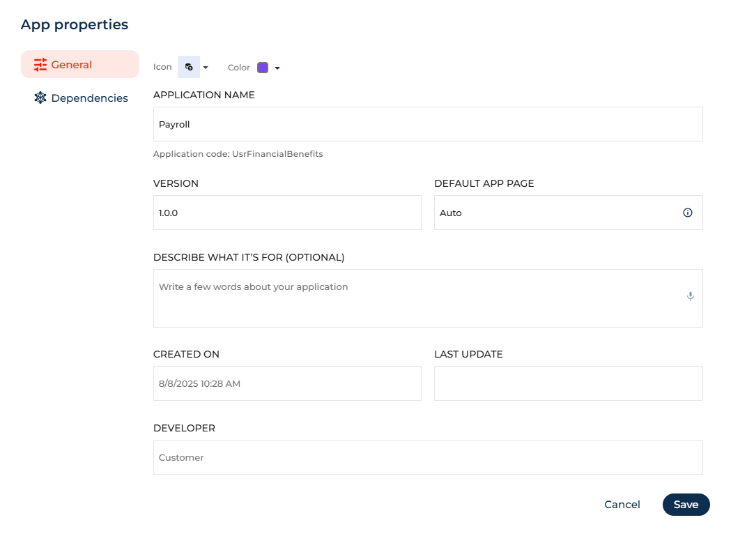 Fig. 2 Change the properties of the Financial benefits app