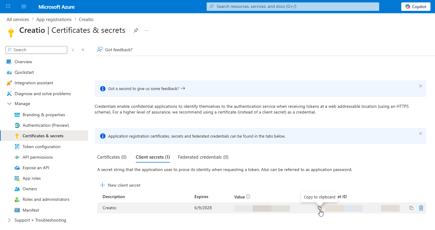 Fig. 7 Copy client secret