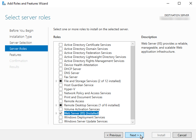 Fig. 5 Select the Web Server (IIS) role