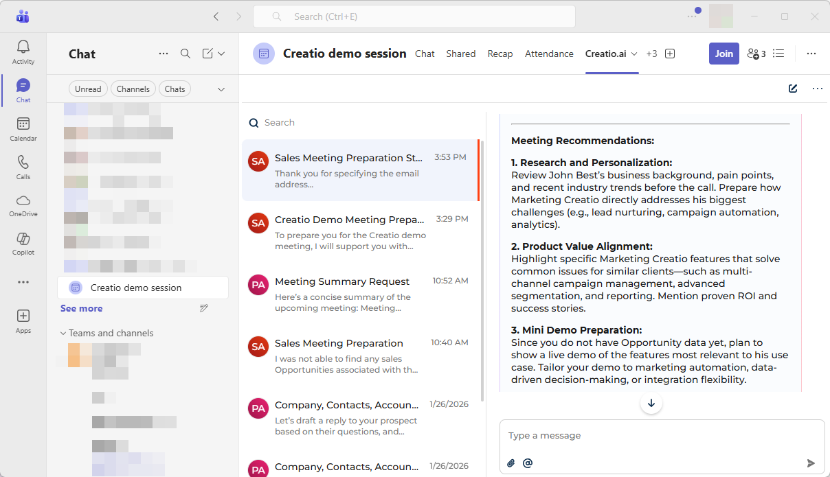 Fig. 3 Creatio.ai add-in in Teams
