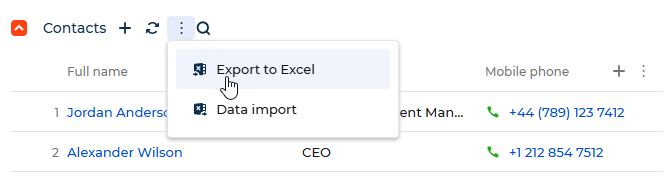 Fig. 2 Export expanded list data to Excel