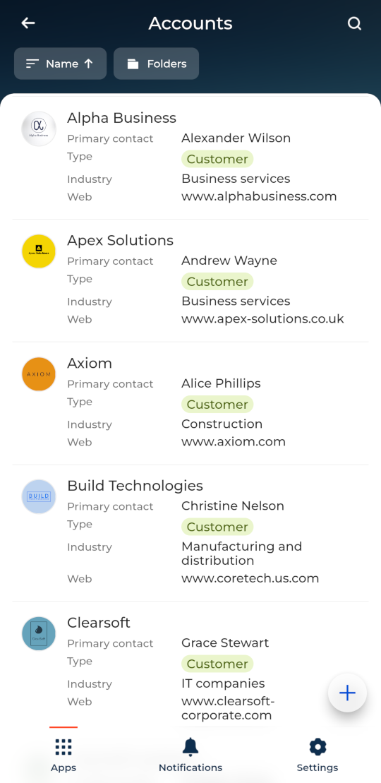 Fig. 3 Account section list of the mobile application