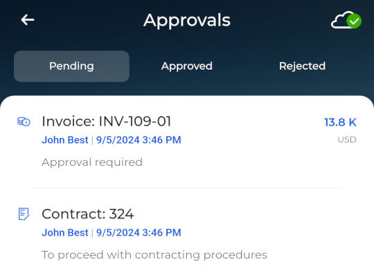 Fig. 7 Records submitted for approval in the mobile Approvals section