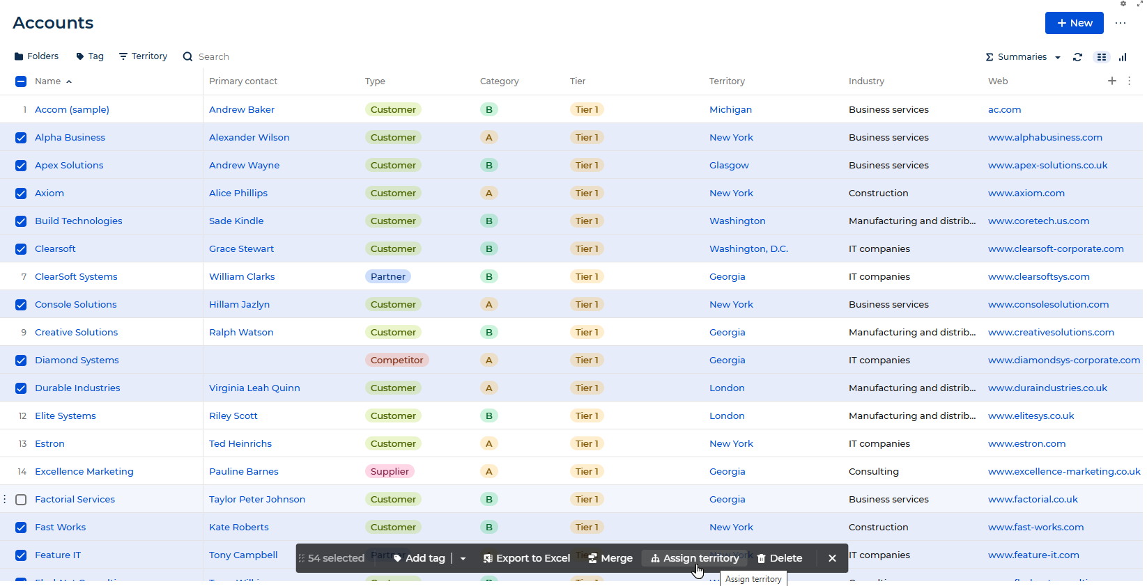 Fig. 5 Bulk territory reassignment