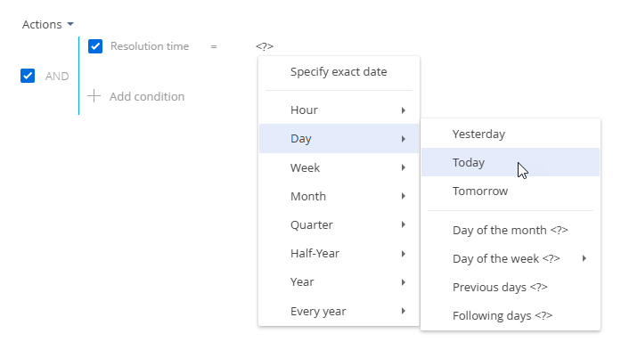 Fig. 1 Set up the Resolution time = Today filter condition