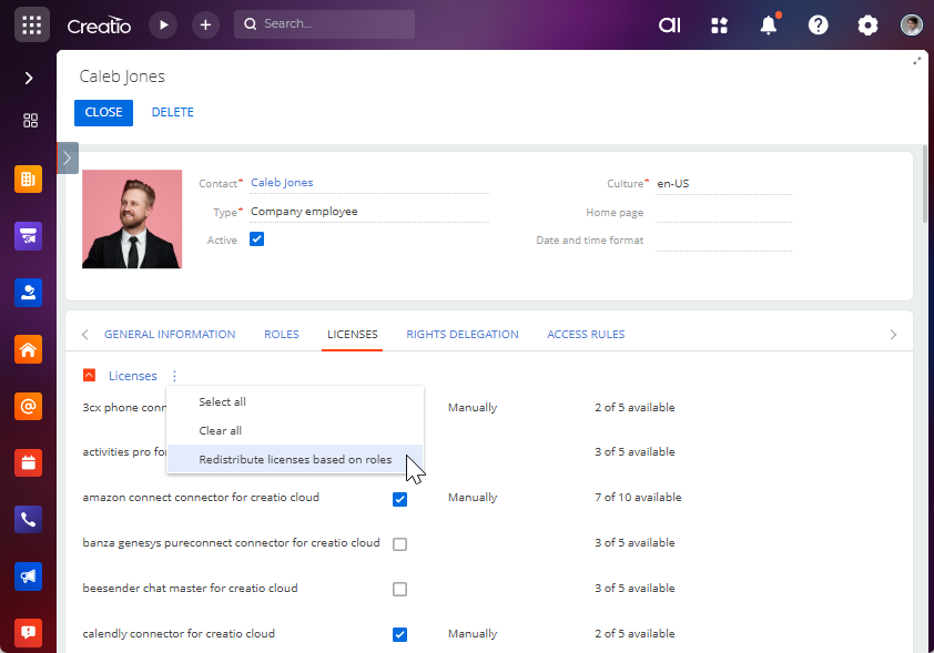 Fig. 9 Redistribute licenses based on roles