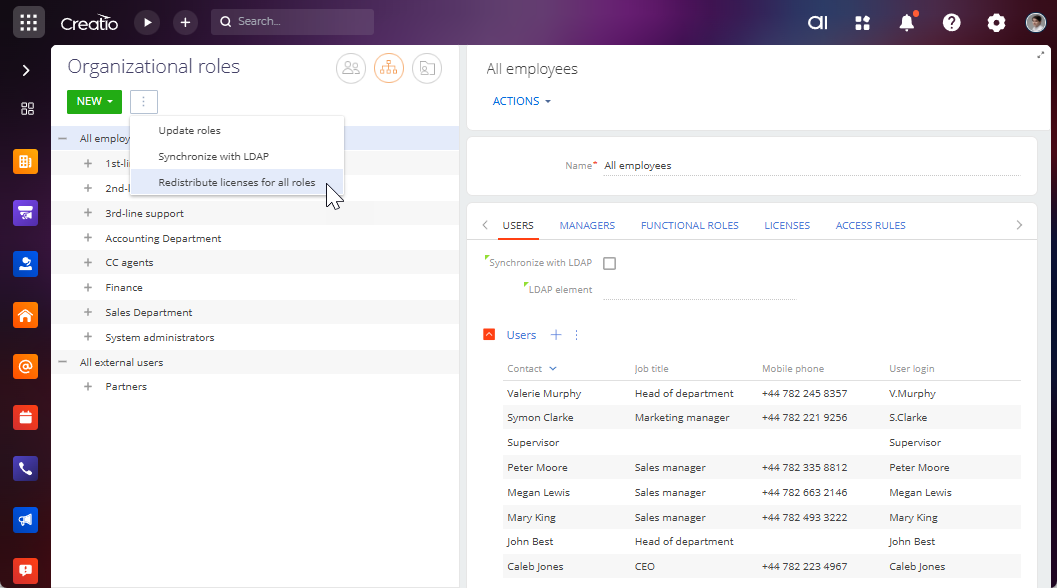 Fig. 7 Redistribute licenses for all roles