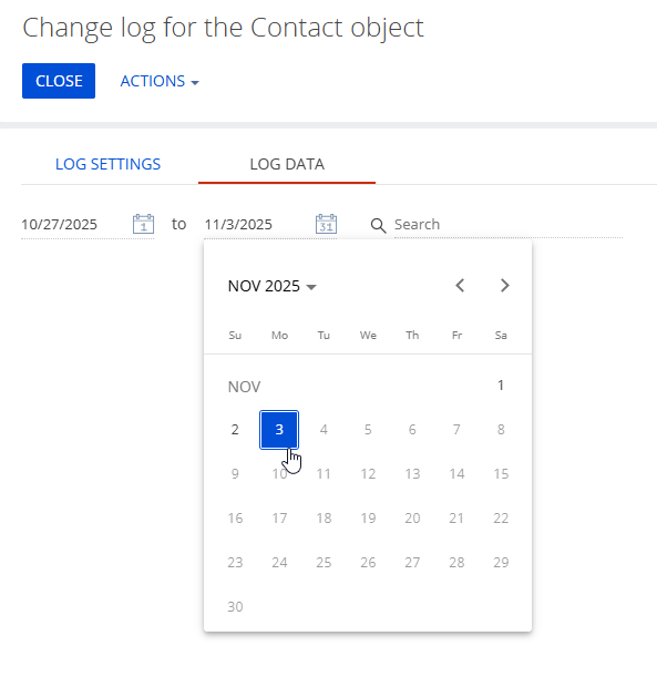 Fig. 2 Filter changes by date for the Contact object