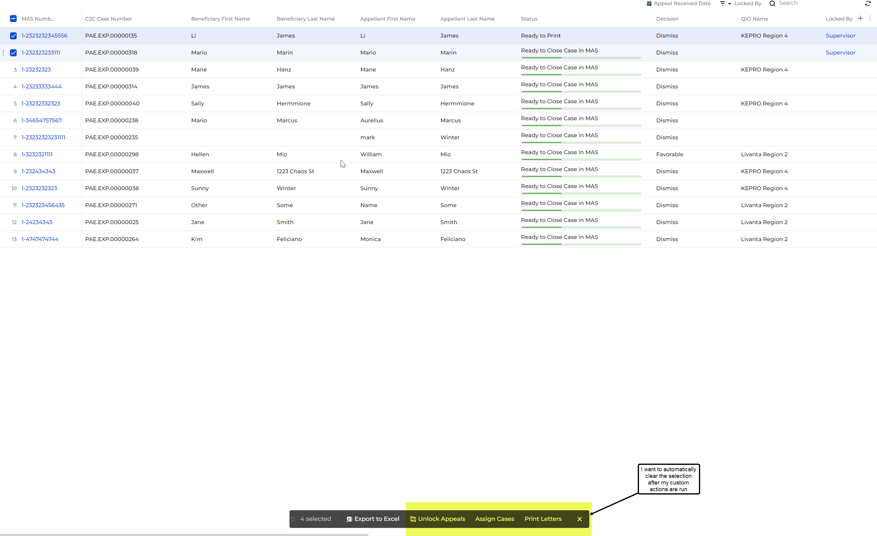 On Freedom UI, how do I clear the selection after executing custom code ...