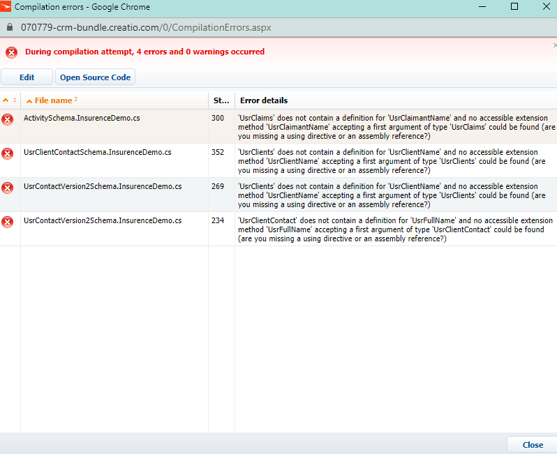 Error after renaming UsrName field in custom Section. | Community Creatio