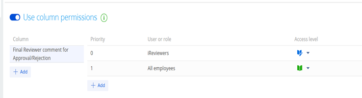 Column Permission Screenshot