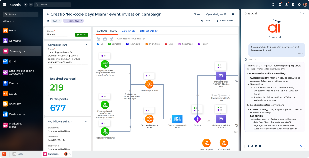 Creatio Predictive AI Marketing Campaign Management
