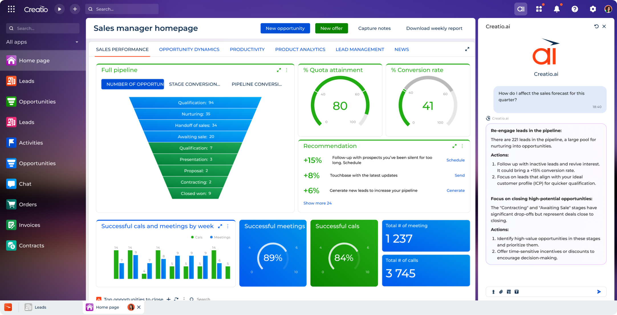 Sales forecasting Creatio