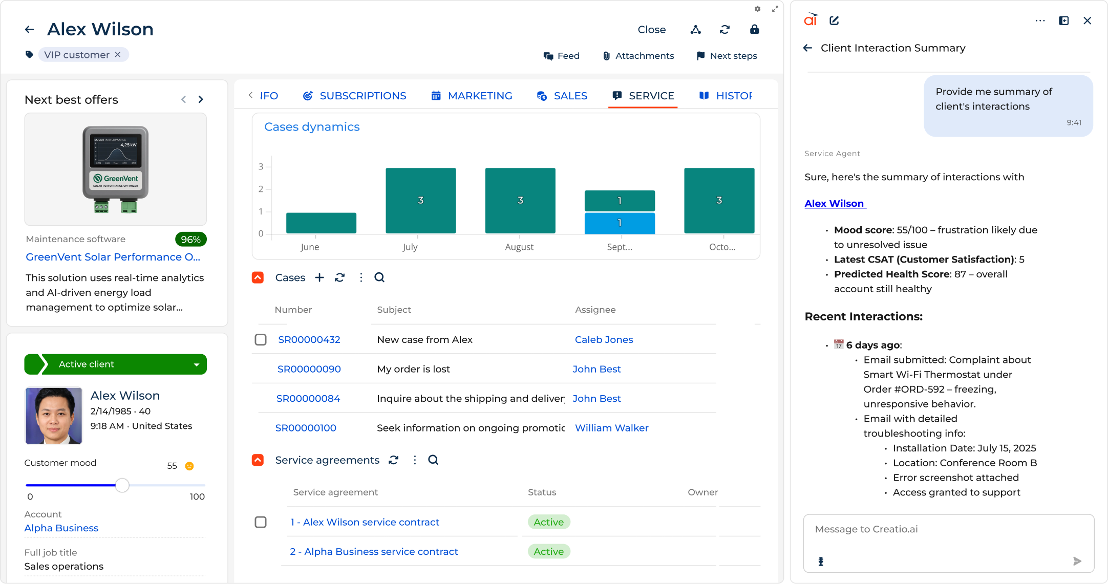 Creatio's AI customer service agents