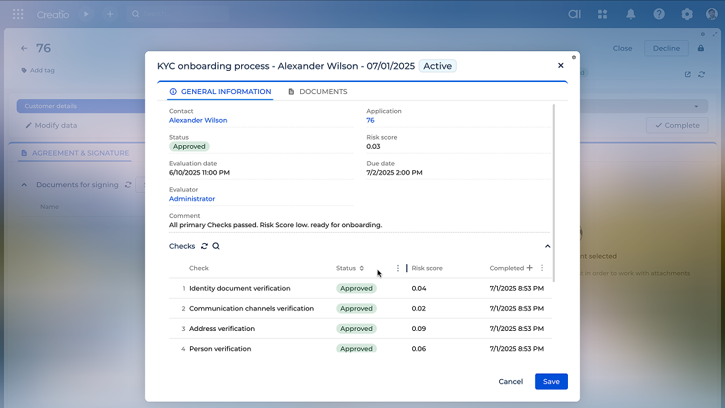 KYC (Know Your Customer) process in banking Creatio