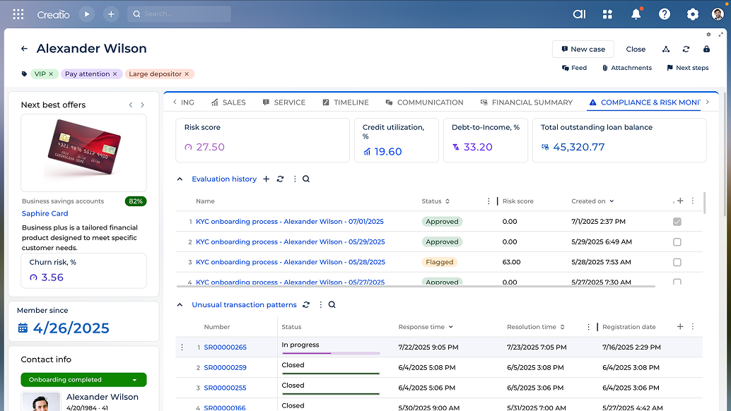 Compliance and Risk Monitoring – Creatio for Banking Automation 