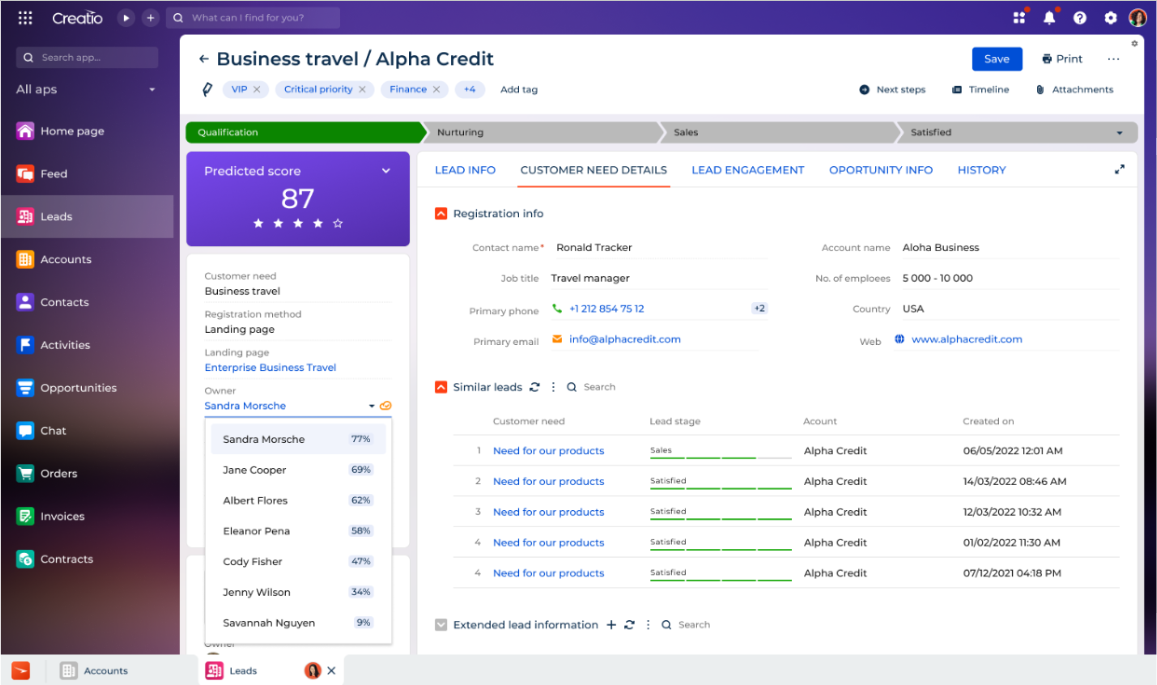 Creatio Predictive AI Lead Scoring
