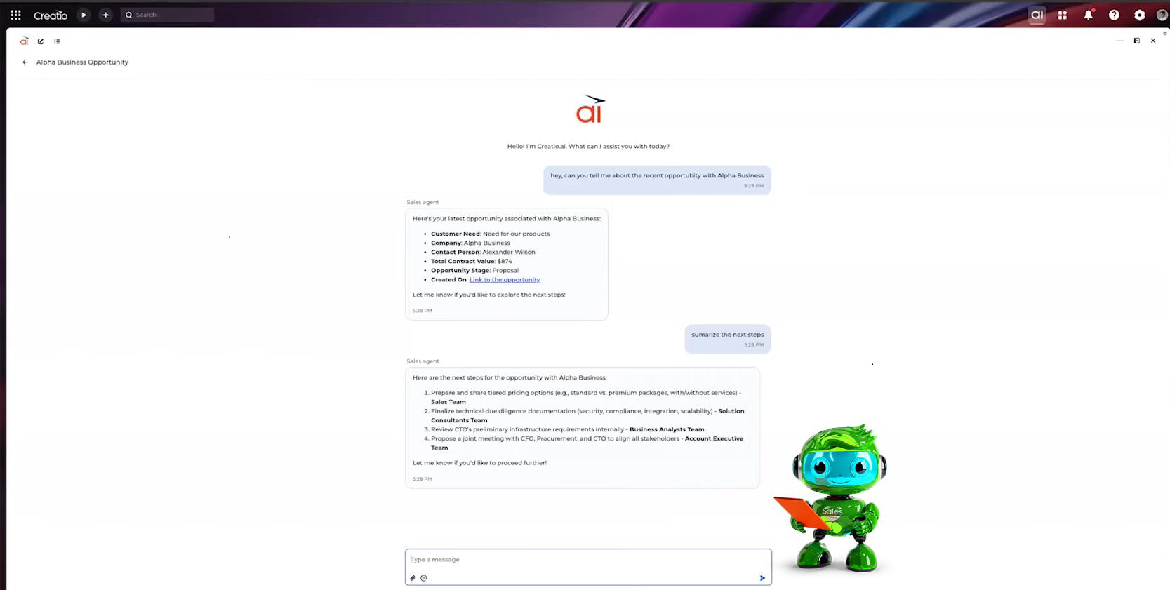 Example of Conversational & Immersive AI by Creatio