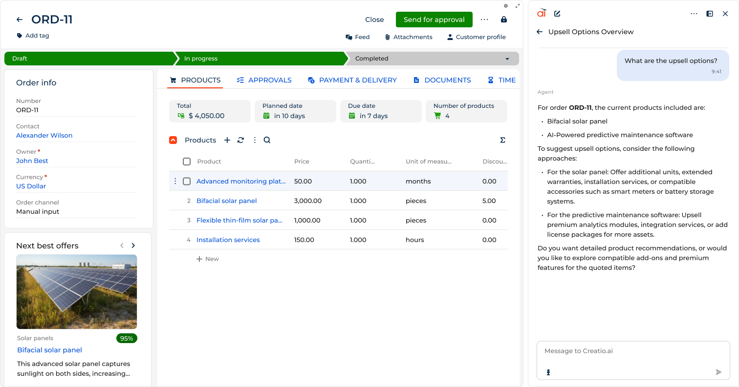 Creatio manufacturing CRM with AI