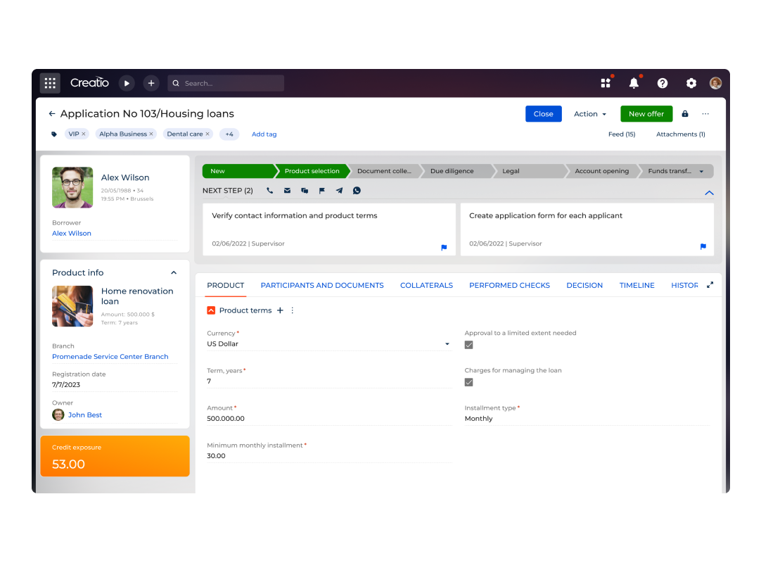 Lending and underwriting flows in Financial CRM