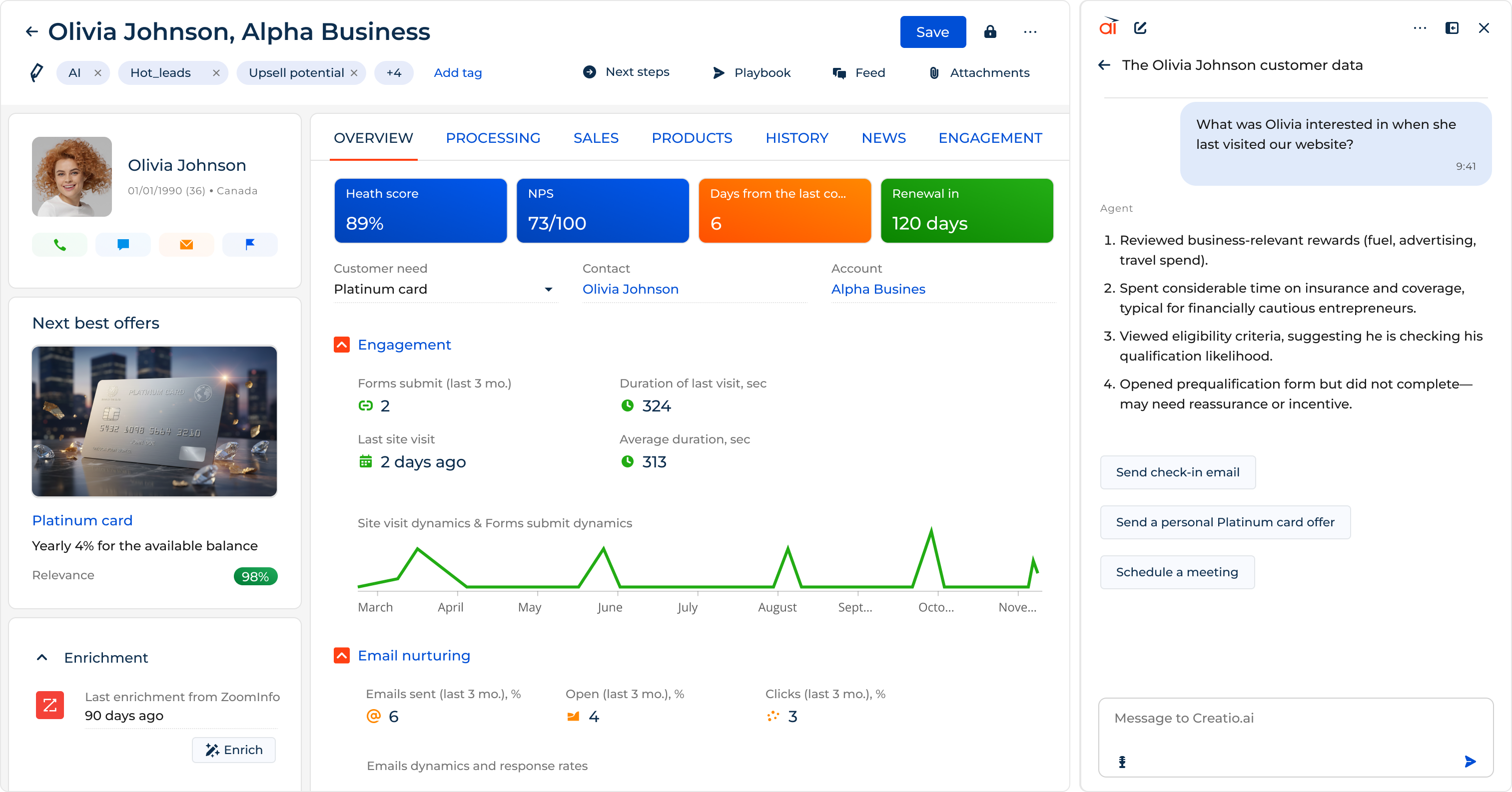 Customer 360 View feature in Creatio CRM