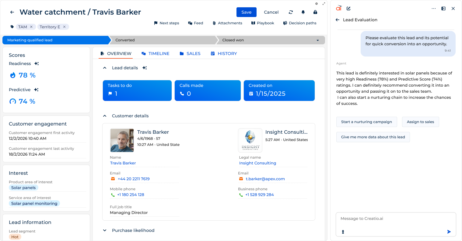 Creatio Sales CRM Tool